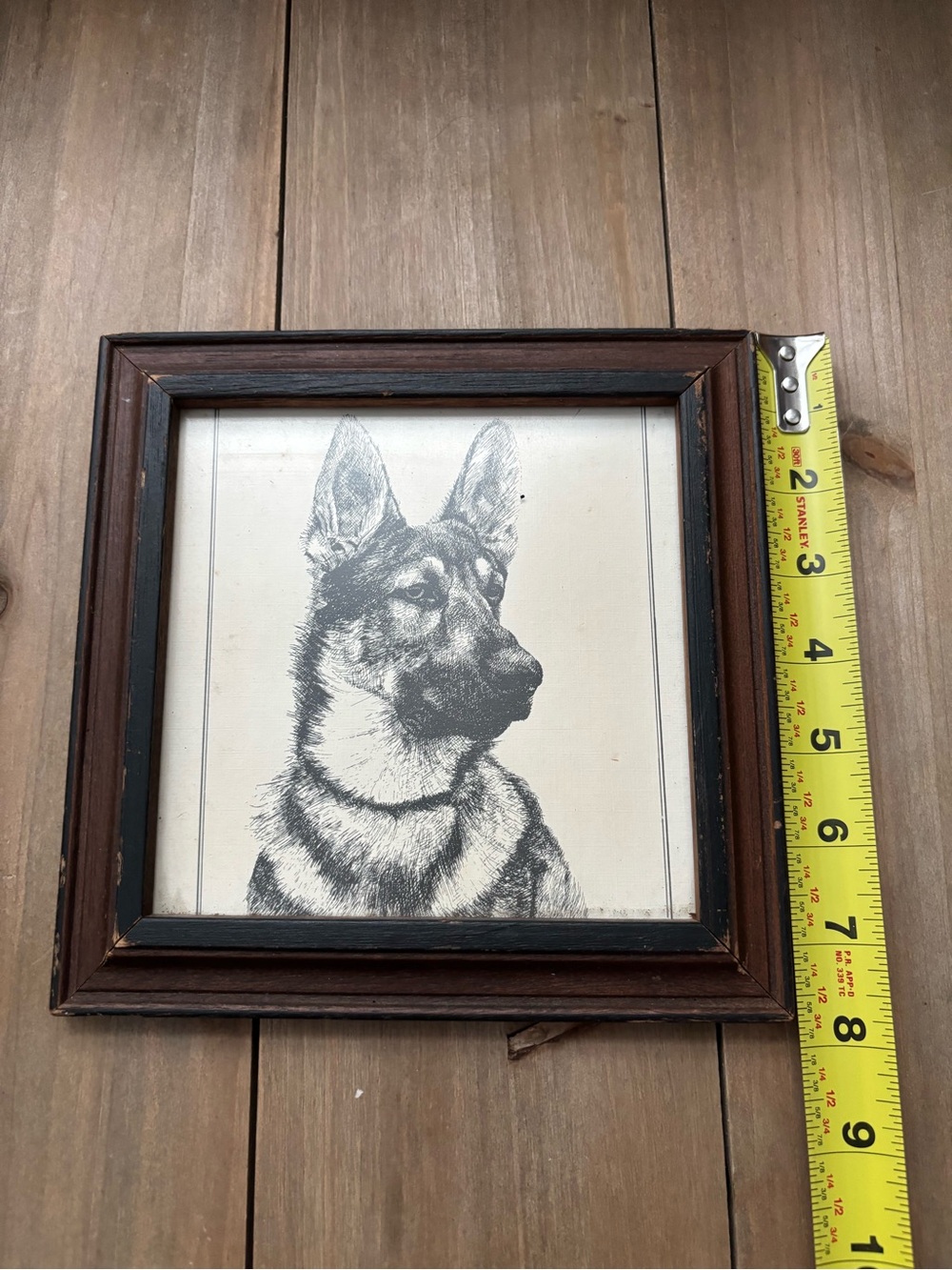 Vintage Art Framed Black & White German Shepherd Sketch Drawing